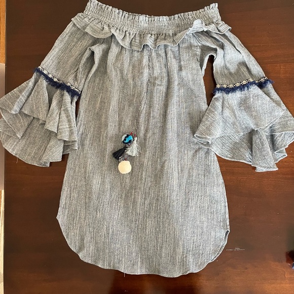 MISA Los Angeles ruffle sleeve off shoulder tassel dress size XS - Picture 3 of 3